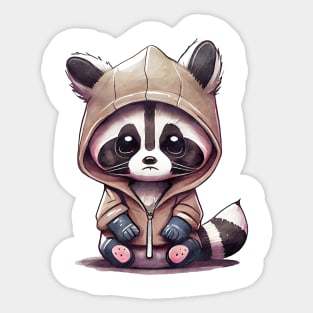 Cartoon Raccoon Wearing Hoodie Sticker